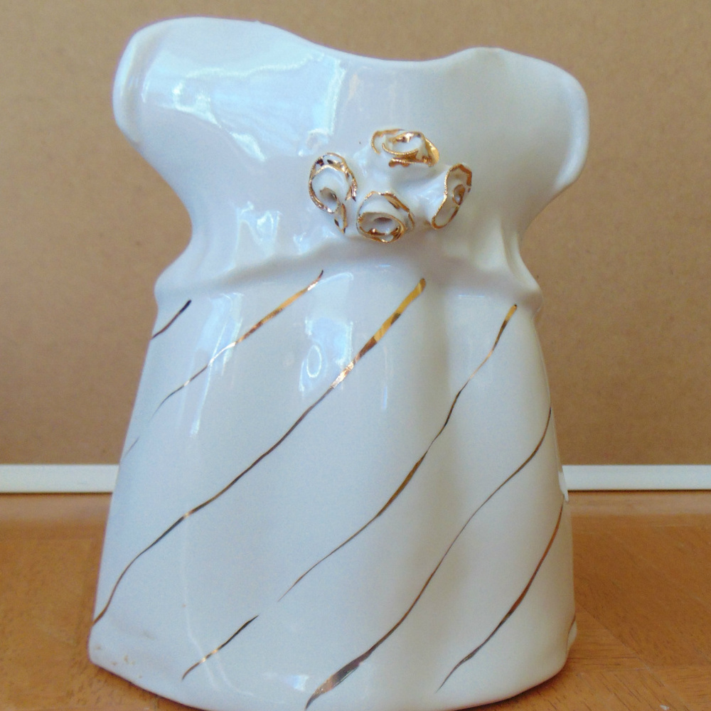 Vintage White Dress Vase w/ Gold Accent